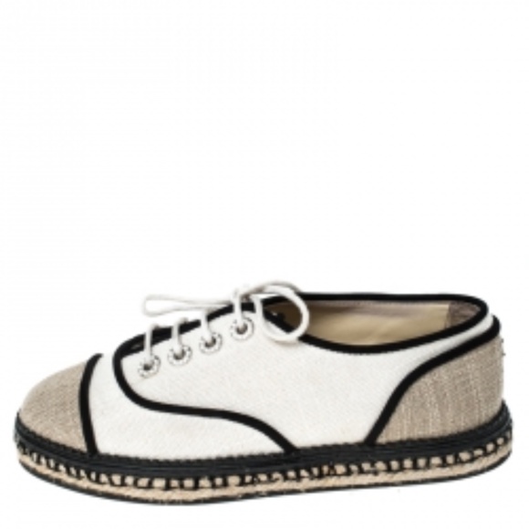 CHANEL White and Black Espadrilles with Rhinestone Detail - Picture 8 of 9